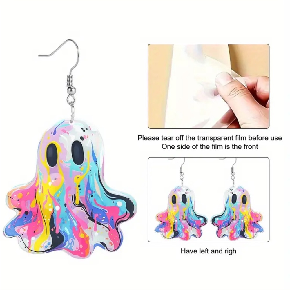 Acrylic Dangle Tie-Dyed Ghost Earrings - Picture 3 of 4